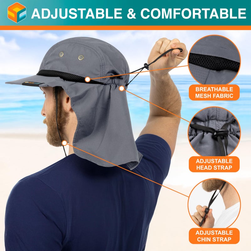 Suncube SUN CUBE Sun Hat for Men, Wide Brim Fishing Hat Neck Flap Cover Men Women, Hiking Safari, UV Sun Protection Summer Gardening Beach Camping UPF 50+, Gray - Image 3